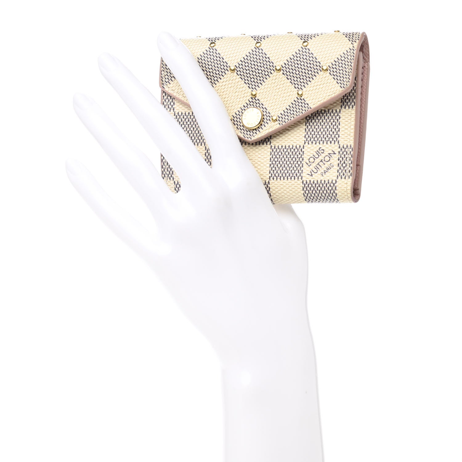 Louis Vuitton Damier Azur Studded Zoe Wallet Rose Ballerine 2 of 6