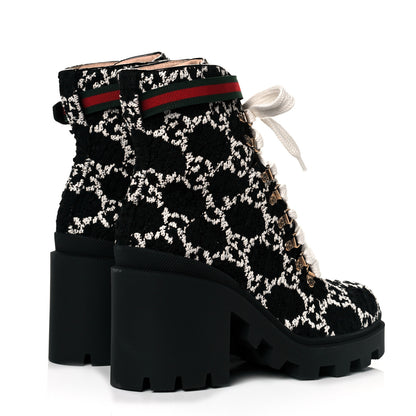 Gucci Tweed GG Monogram Lace Up Combat Ankle Boots 42 Black 4 of 9