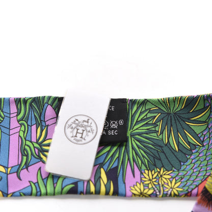 Hermes Silk Animapolis Plumetis Twilly Rose Vert Orange Fluo 2 of 3