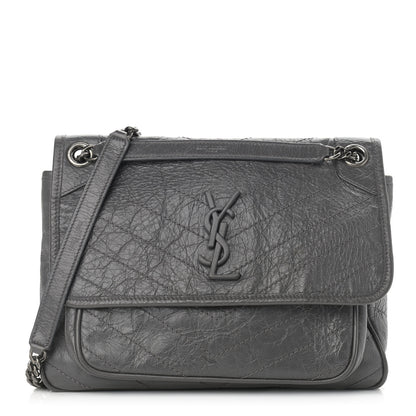 Saint Laurent Crinkled Calfskin Matelasse Monogram Medium Niki Chain Satchel Storm 1 of 7