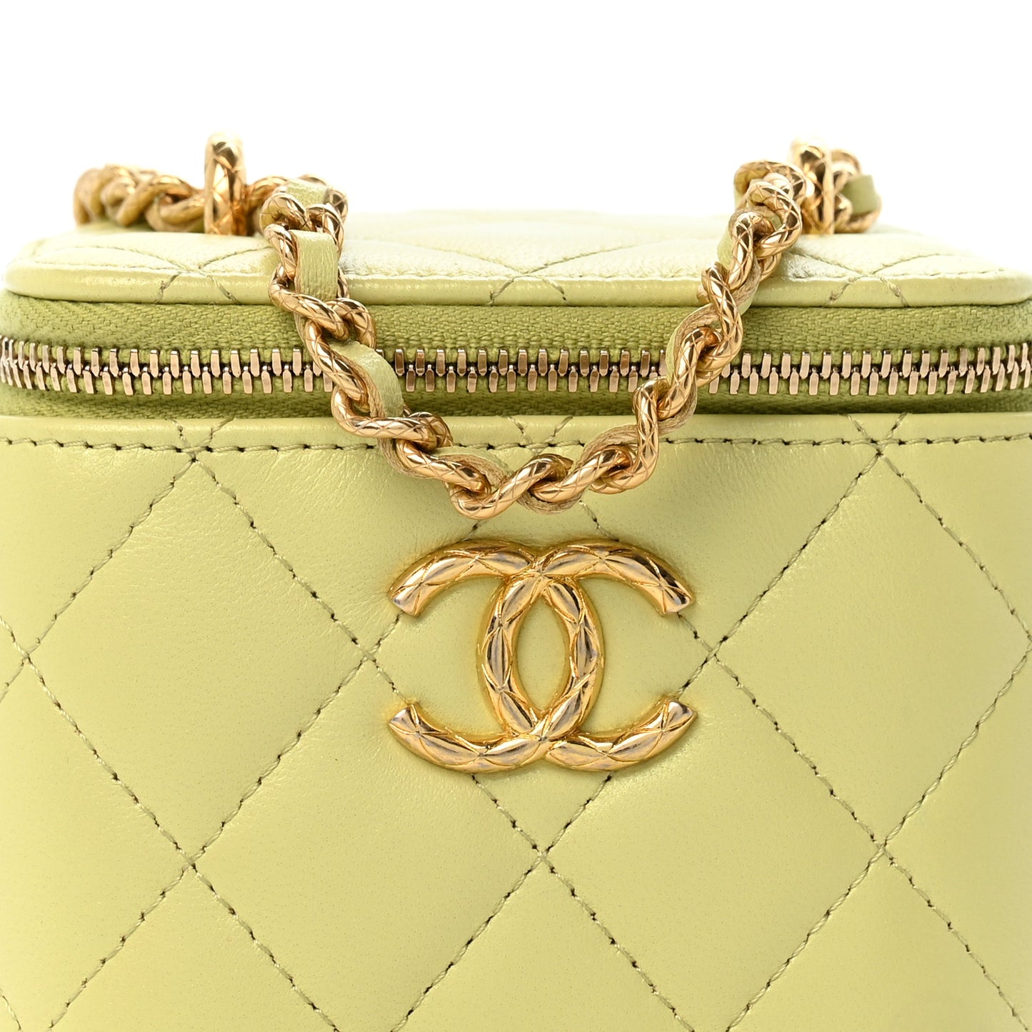Lambskin Quilted CC Mini Vanity Case With Chain Light Green