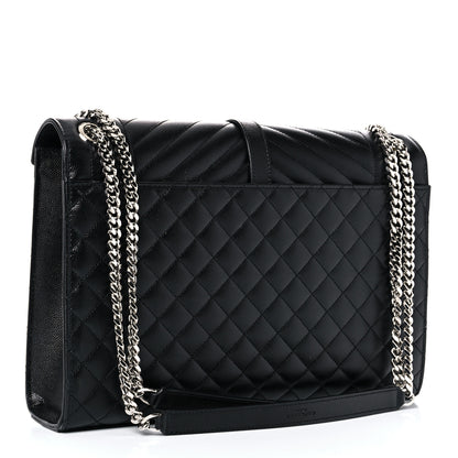 Saint Laurent Grain De Poudre Textured Mixed Matelasse Large Triquilt Monogram Satchel Black 2 of 12