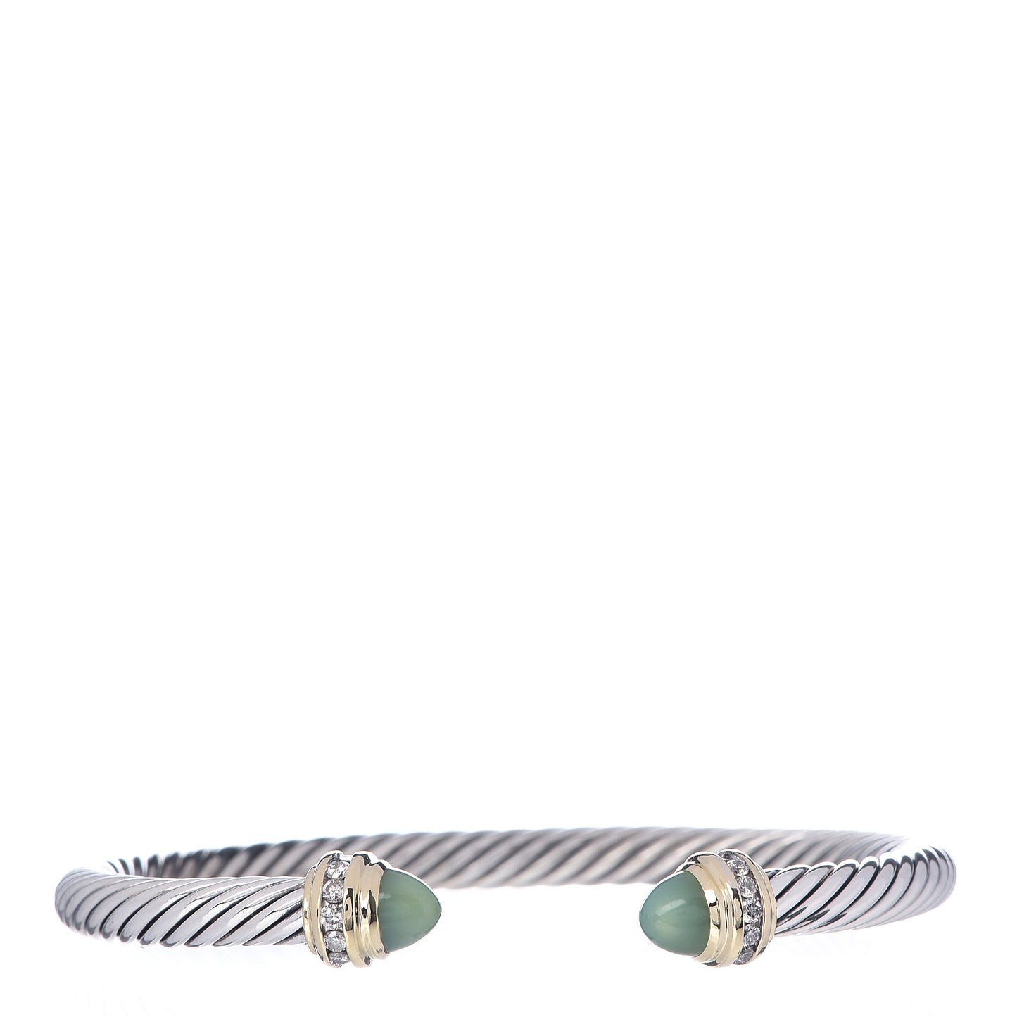 Sterling Silver 18K Yellow Gold Diamond Green Opal 5mm Cable Classics Bracelet