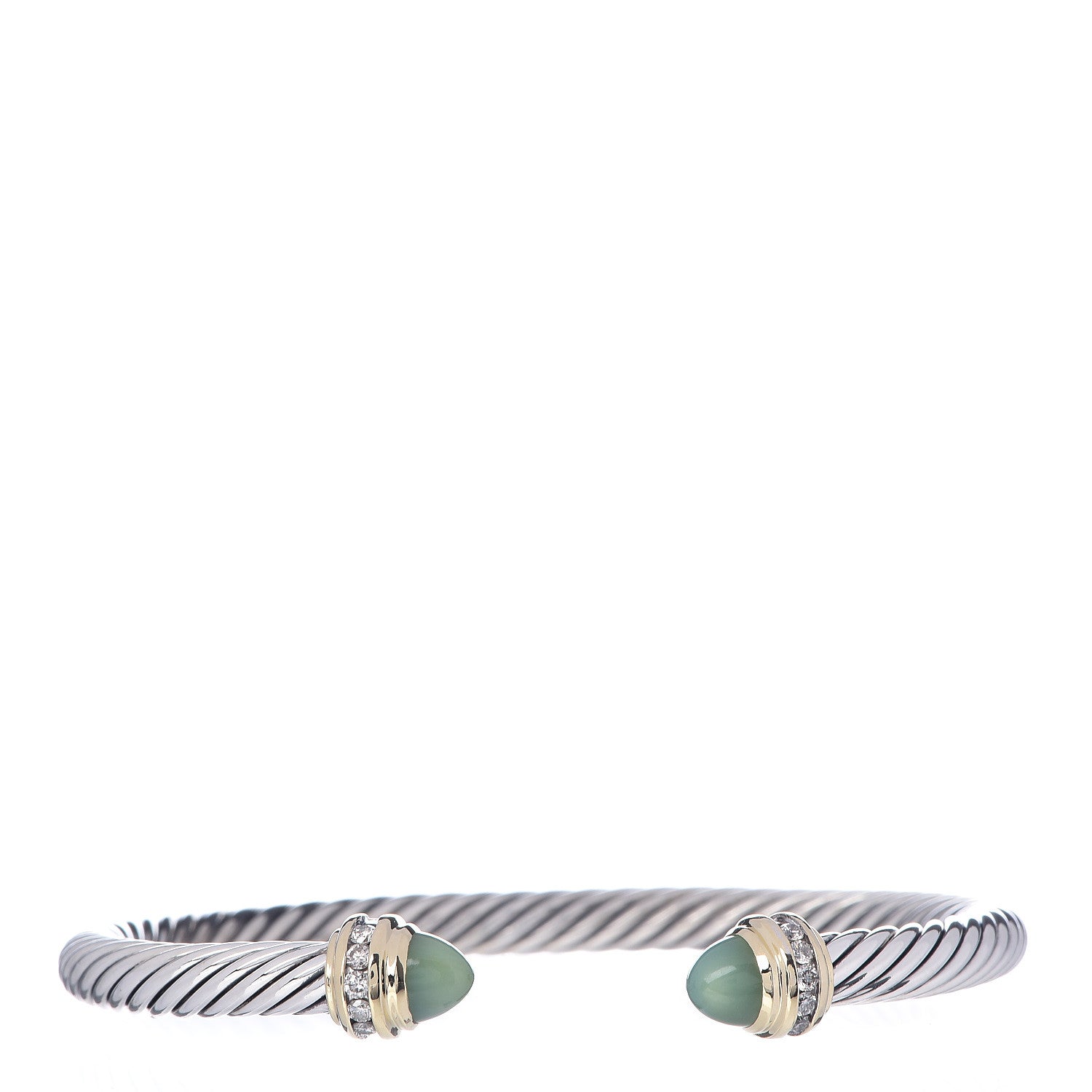 David Yurman Sterling Silver 18K Yellow Gold Diamond Green Opal 5mm Cable Classics Bracelet 1 of 5