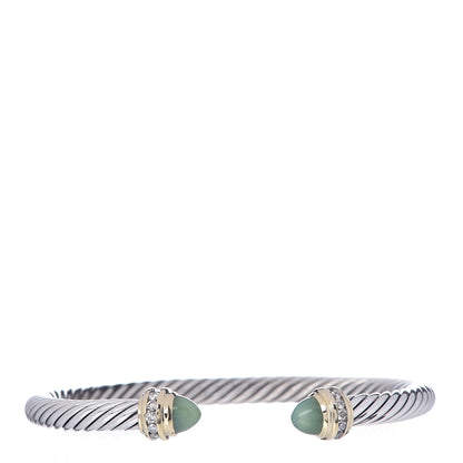 David Yurman Sterling Silver 18K Yellow Gold Diamond Green Opal 5mm Cable Classics Bracelet 1 of 5