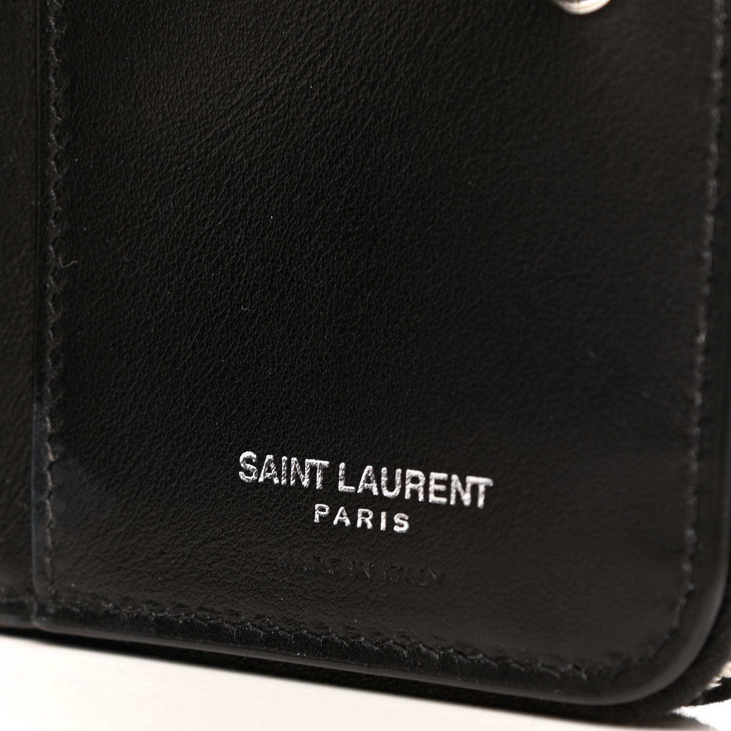 Saint Laurent Calfskin Crocodile Embossed Monogram Compact Wallet Black 7 of 8