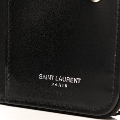 Saint Laurent Calfskin Crocodile Embossed Monogram Compact Wallet Black 7 of 8