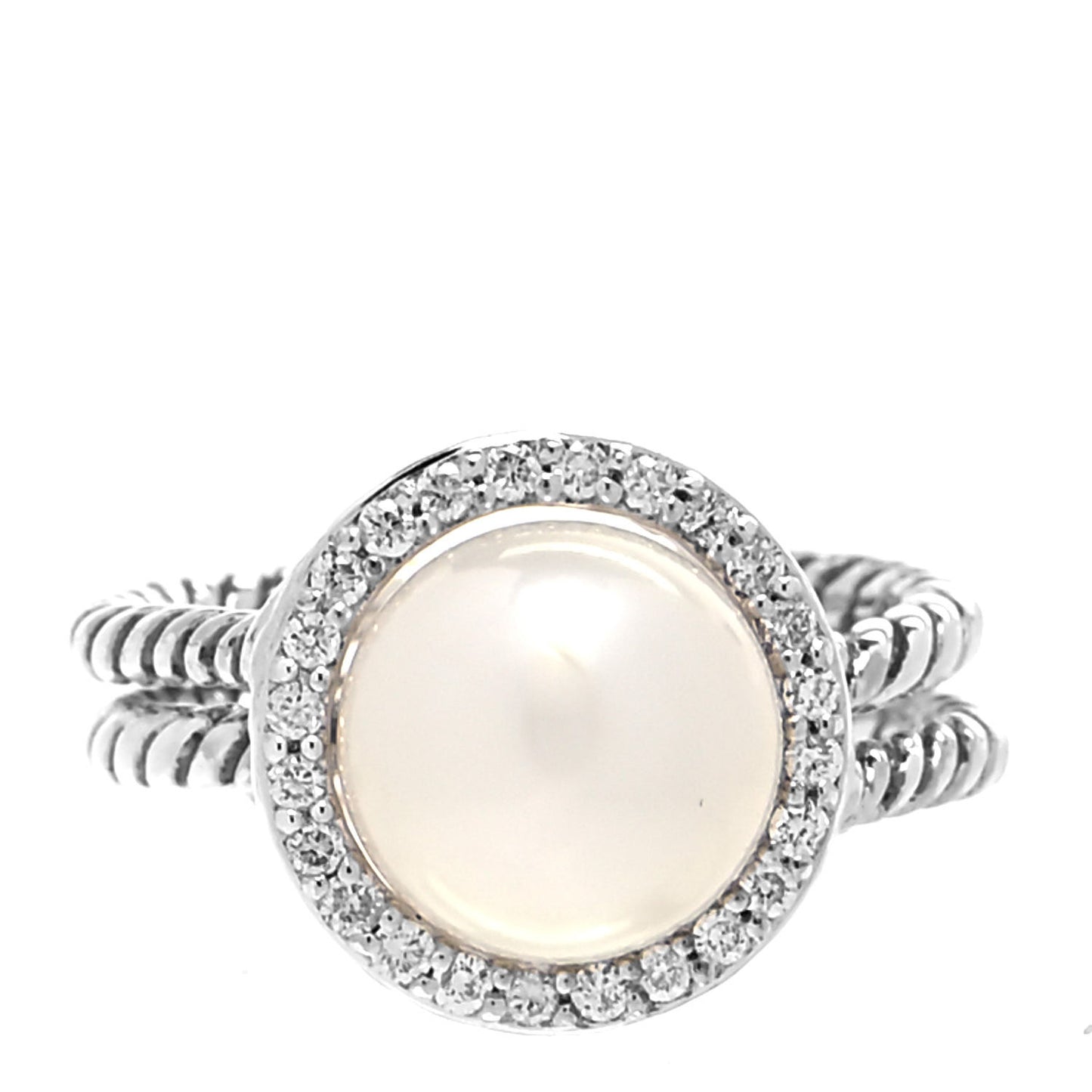 Sterling Silver Diamond Pearl Cable Ring 50 5.5