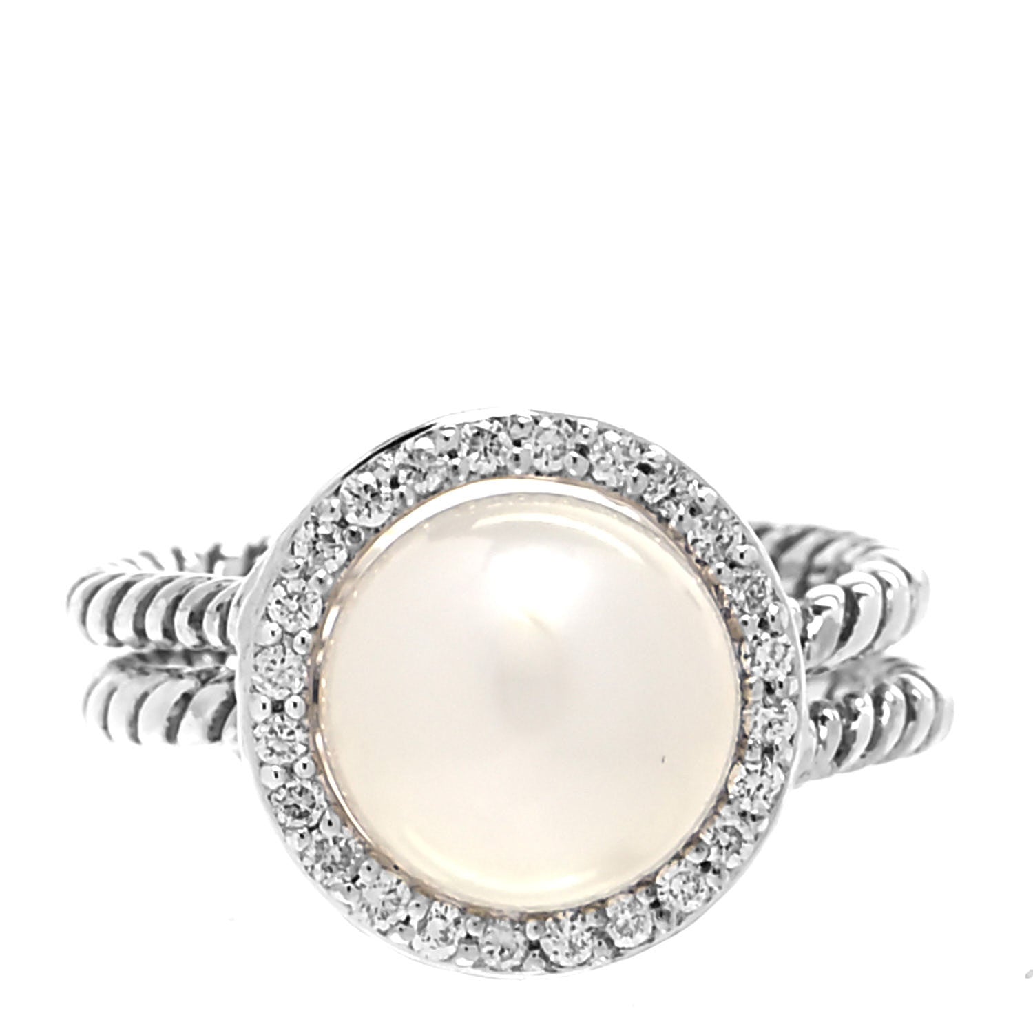 David Yurman Sterling Silver Diamond Pearl Cable Ring 50 5.5 1 of 4