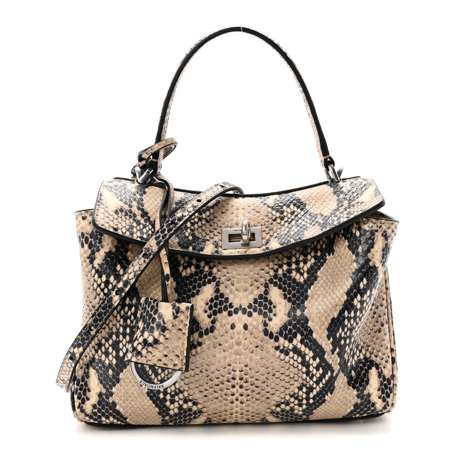 Python Embossed Calfskin Mini Rodeo Top Handle Handbag Natural