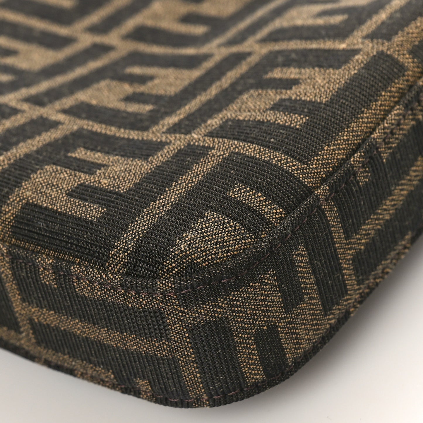 Fabric Jacquard Vitello Grace FF 1974 Baguette Pouch Tobacco Moro Sand