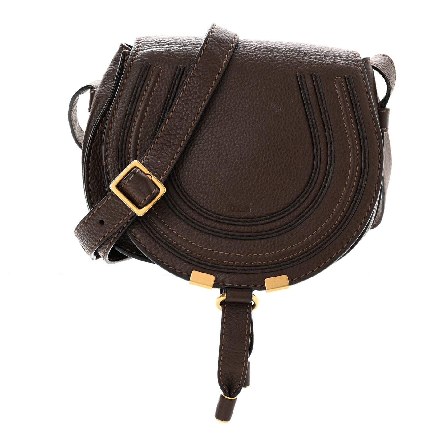 Calfskin Mini Marcie Round Crossbody Bag Coffee Shot