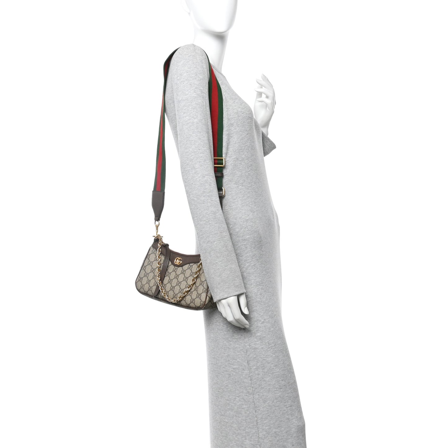 GG Supreme Monogram Textured Dollar Calfskin Web Small Ophidia GG Handbag Beige Ebony New Acero