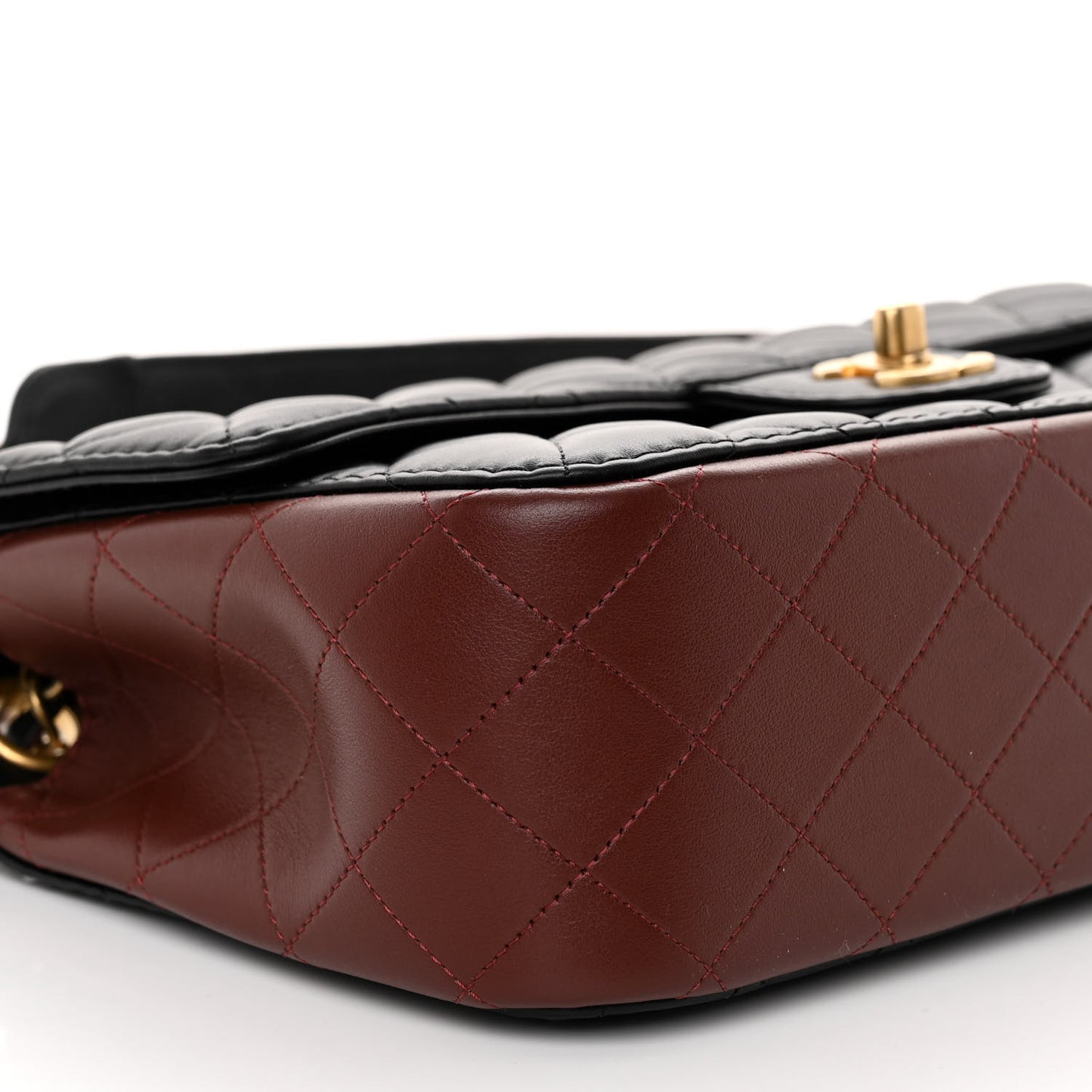 Calfskin Quilted Strap Into Flap Bag Black Brown