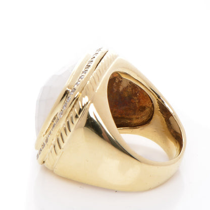 David Yurman 18K Yellow Gold Diamond White Agate 14mm Albion Statement Ring 50 5.25 3 of 6