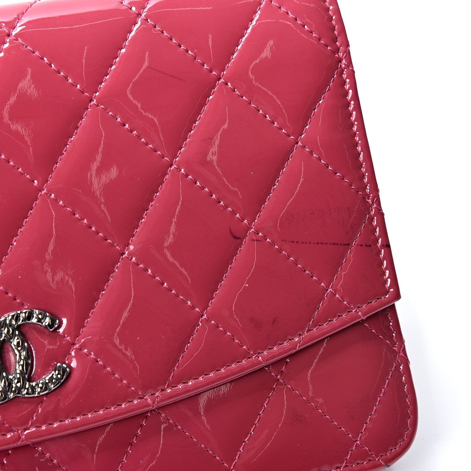 Chanel Patent Quilted Brilliant Wallet On Chain WOC Dark Pink 8 of 12