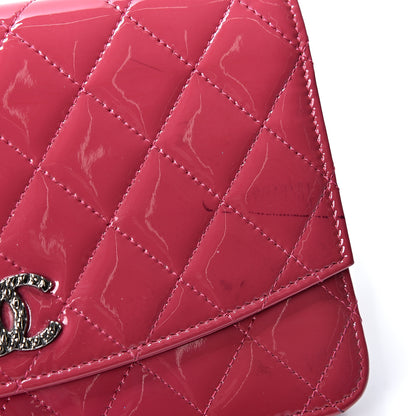 Chanel Patent Quilted Brilliant Wallet On Chain WOC Dark Pink 8 of 12