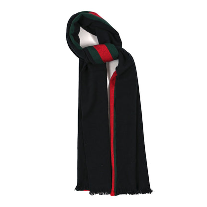 Gucci Wool Cashmere Silk Web Bee Scarf Black 1 of 3