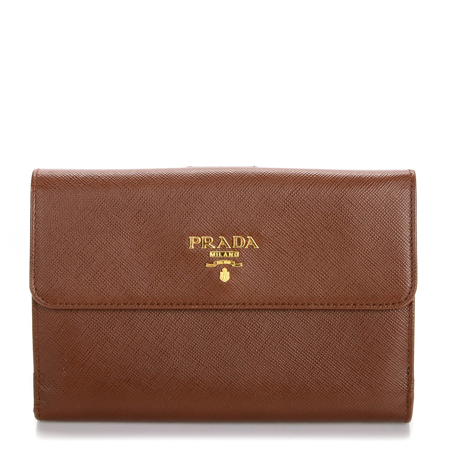 Saffiano Metal Short Flap Wallet Brown