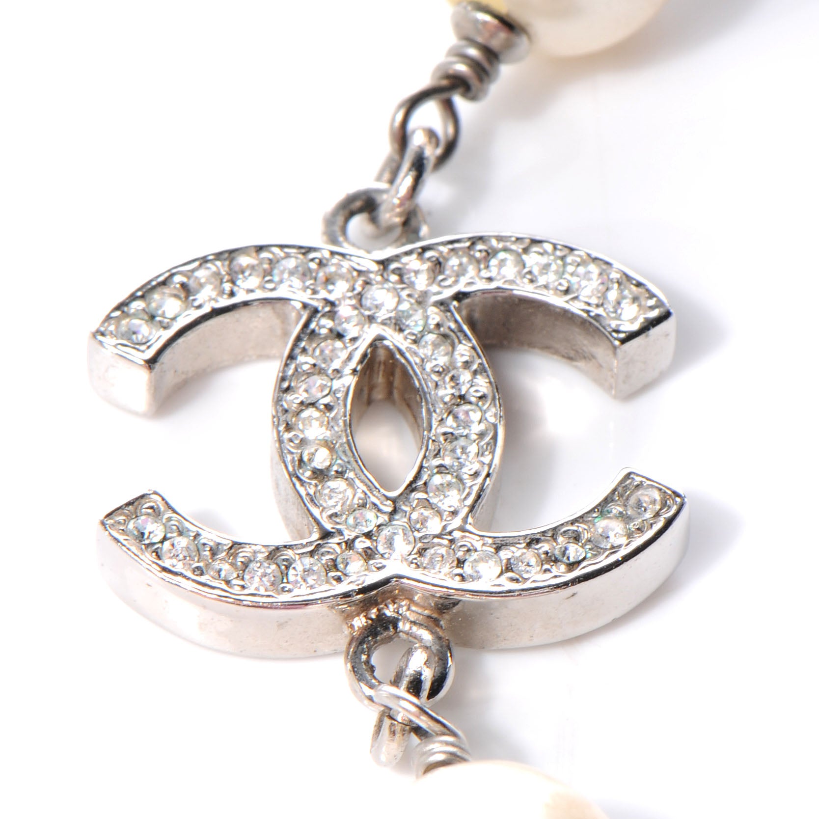 Chanel Crystal Pearl CC Long Necklace Silver 4 of 6