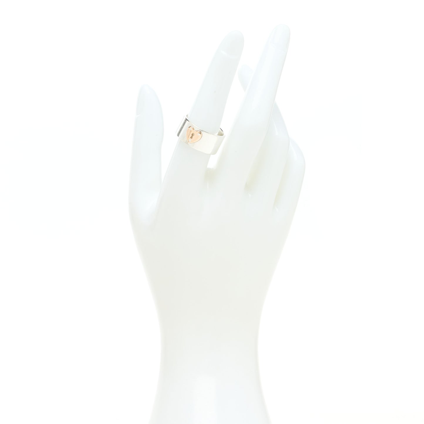 Sterling Silver 18K Rose Gold Heart Lock Band Ring 54 7