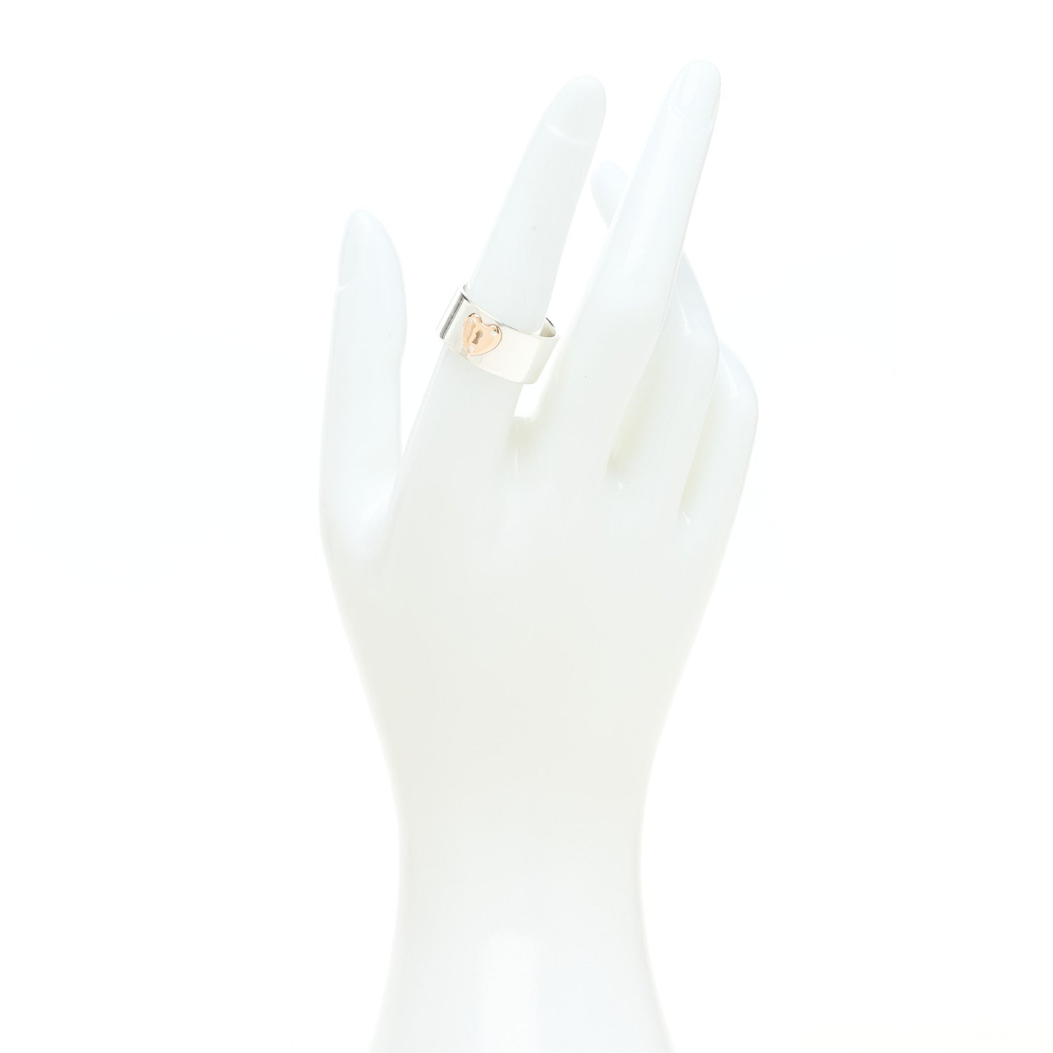 Tiffany Sterling Silver 18K Rose Gold Heart Lock Band Ring 54 7 2 of 4