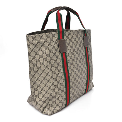Gucci Tender GG Supreme Monogram Textured Dollar Calfskin Web Tote Beige Ebony New Acero 3 of 9