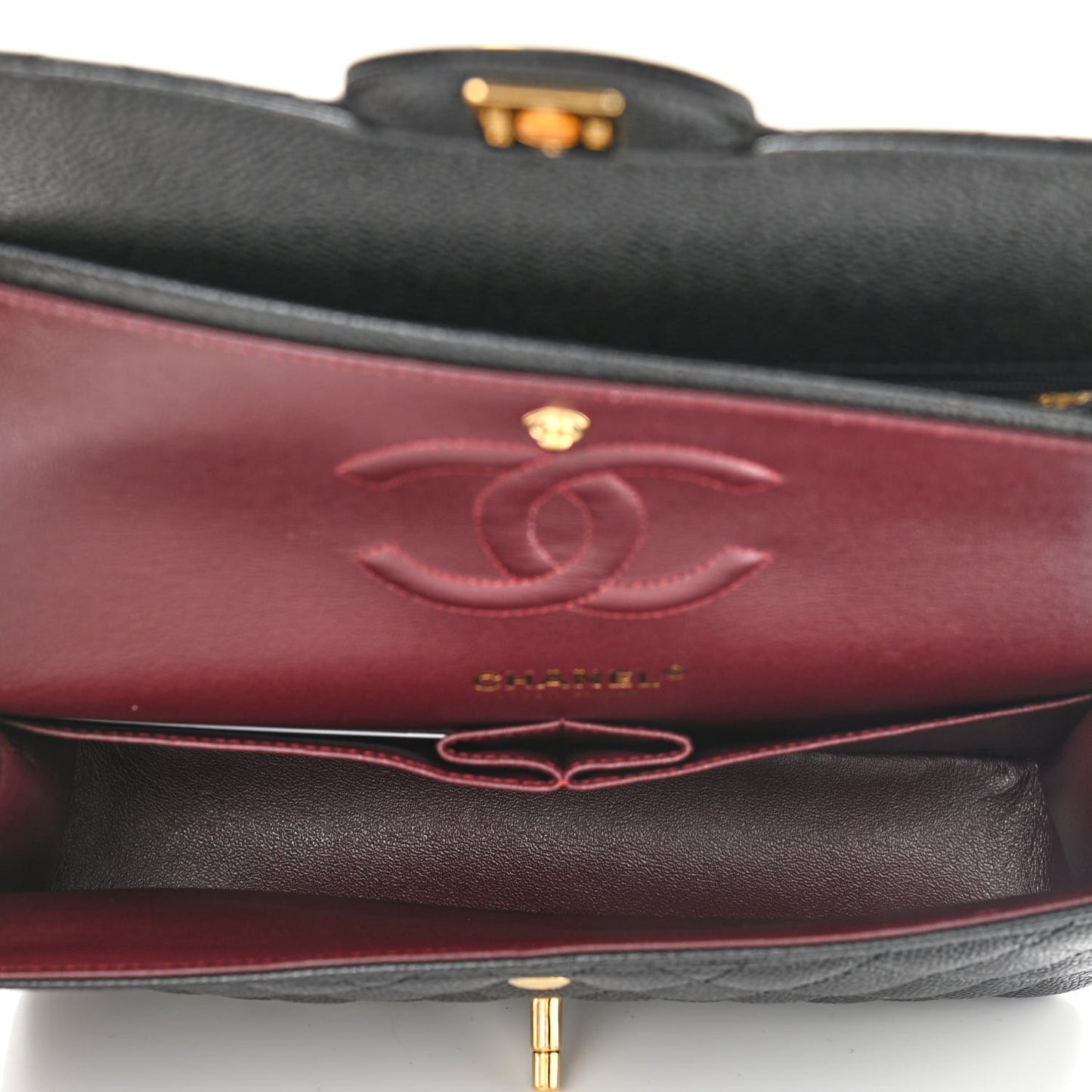 Caviar Quilted Medium Double Flap Black