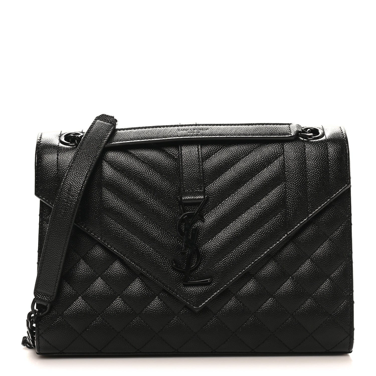 Saint Laurent Grain De Poudre Textured Mixed Matelasse Triquilt Medium Monogram Monochrome Satchel Black 1 of 10