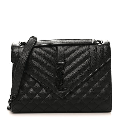 Saint Laurent Grain De Poudre Textured Mixed Matelasse Triquilt Medium Monogram Monochrome Satchel Black 1 of 10