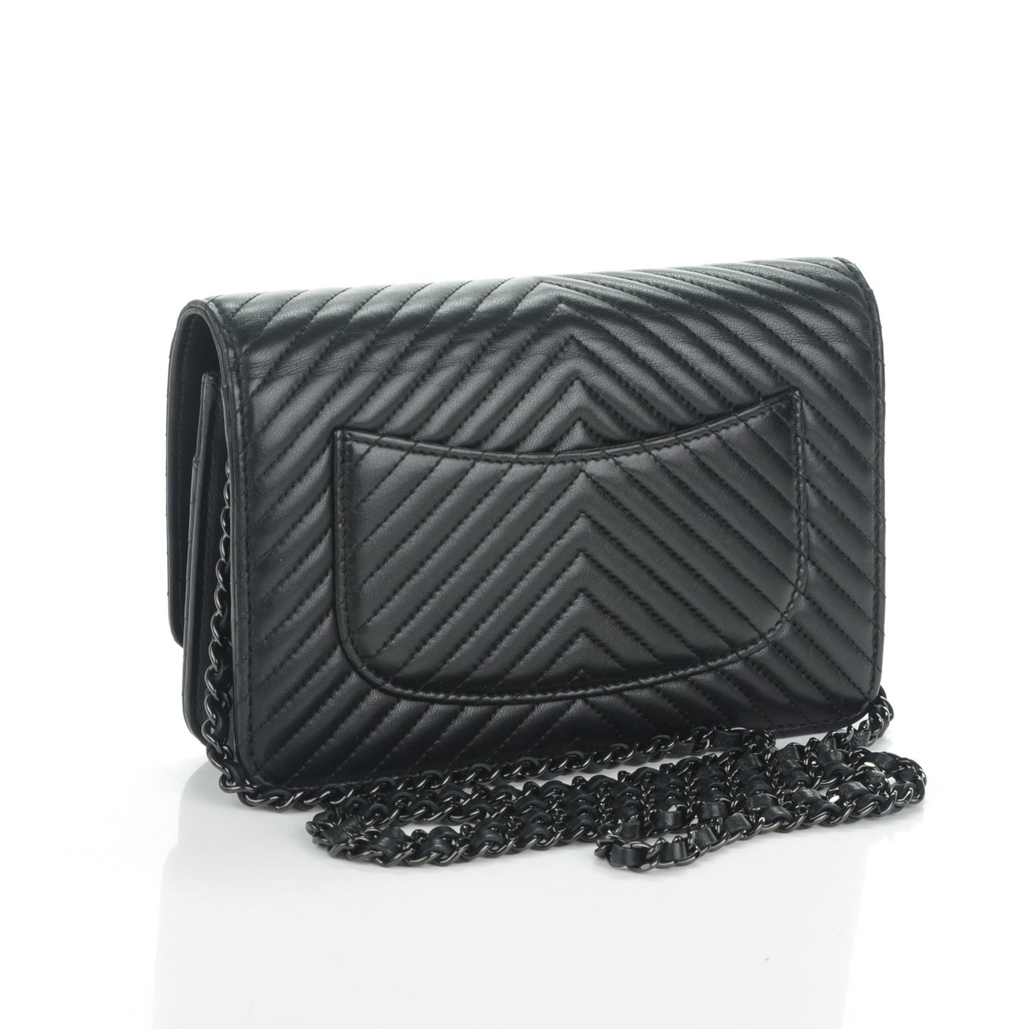 Calfskin Chevron Wallet On Chain WOC So Black