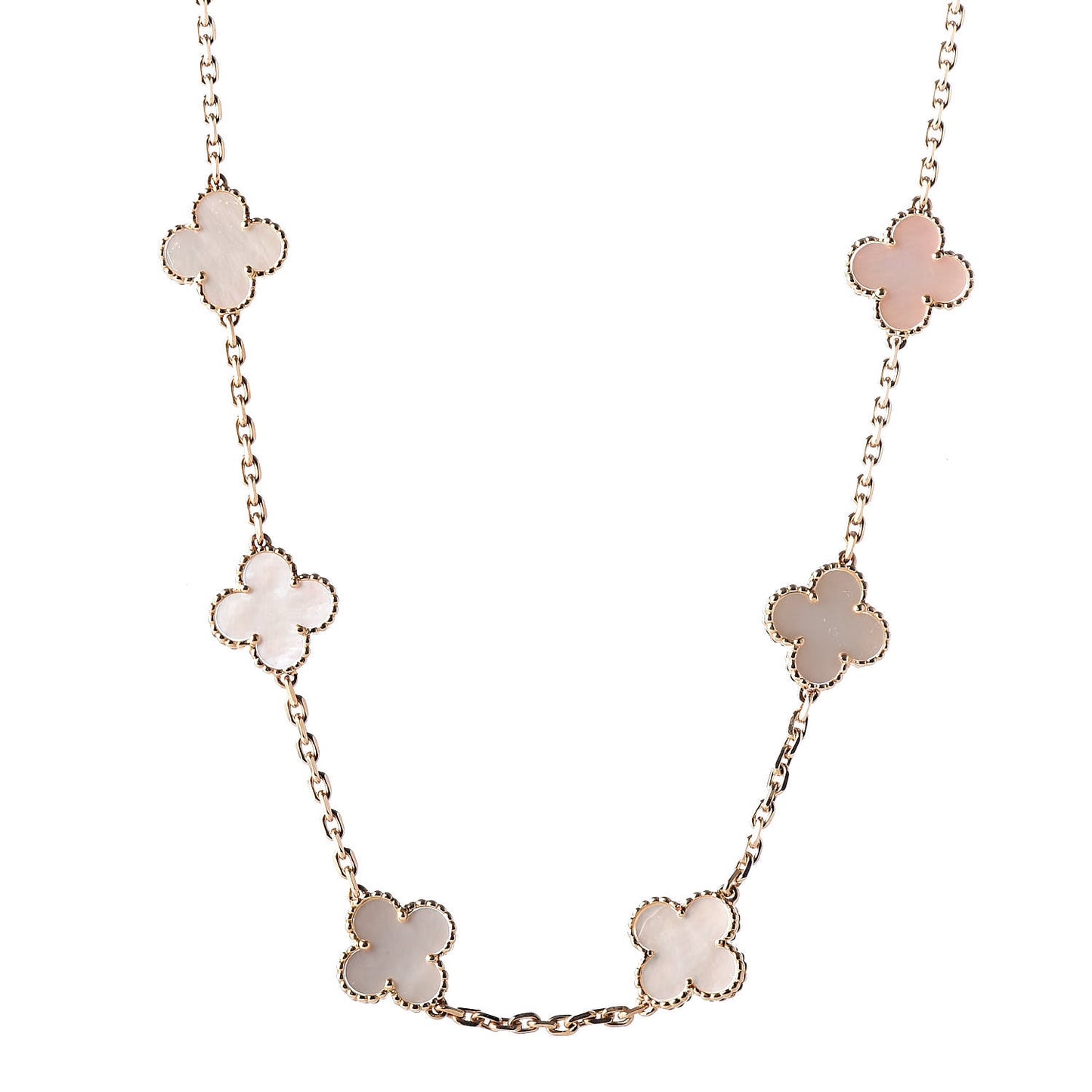 18K Yellow Gold Mother of Pearl 10 Motifs Vintage Alhambra Necklace