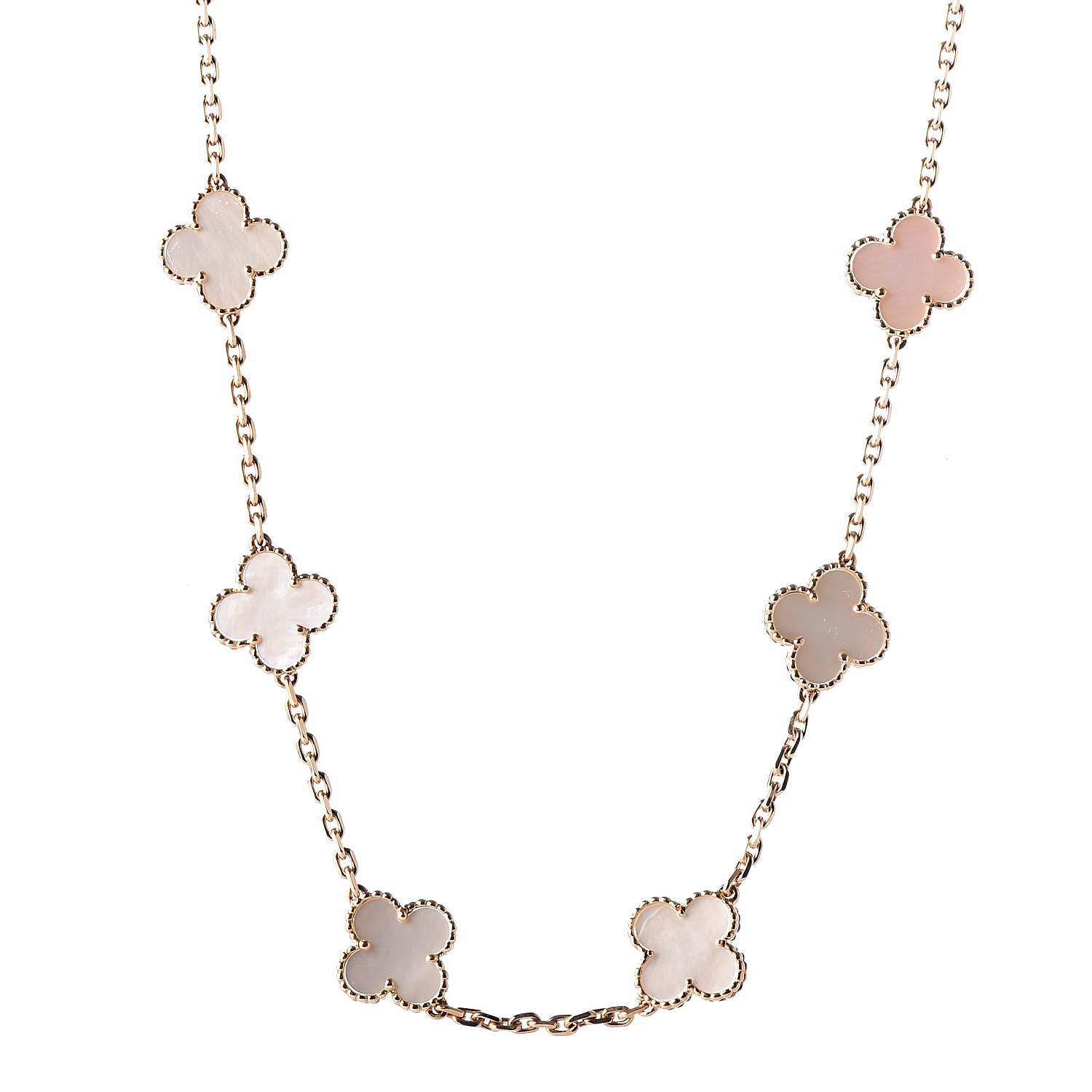 Van Cleef & Arpels 18K Yellow Gold Mother of Pearl 10 Motifs Vintage Alhambra Necklace 1 of 6