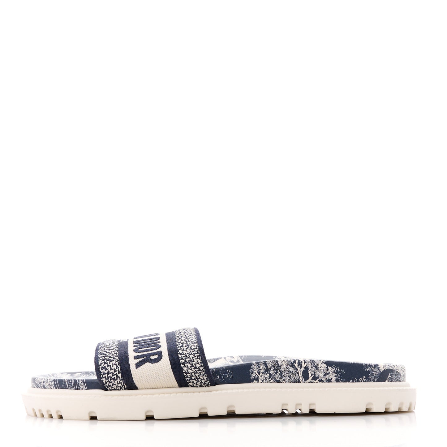 Canvas Toile de Jouy Embroidered Dway 10mm Slide Sandals 40 Deep Blue