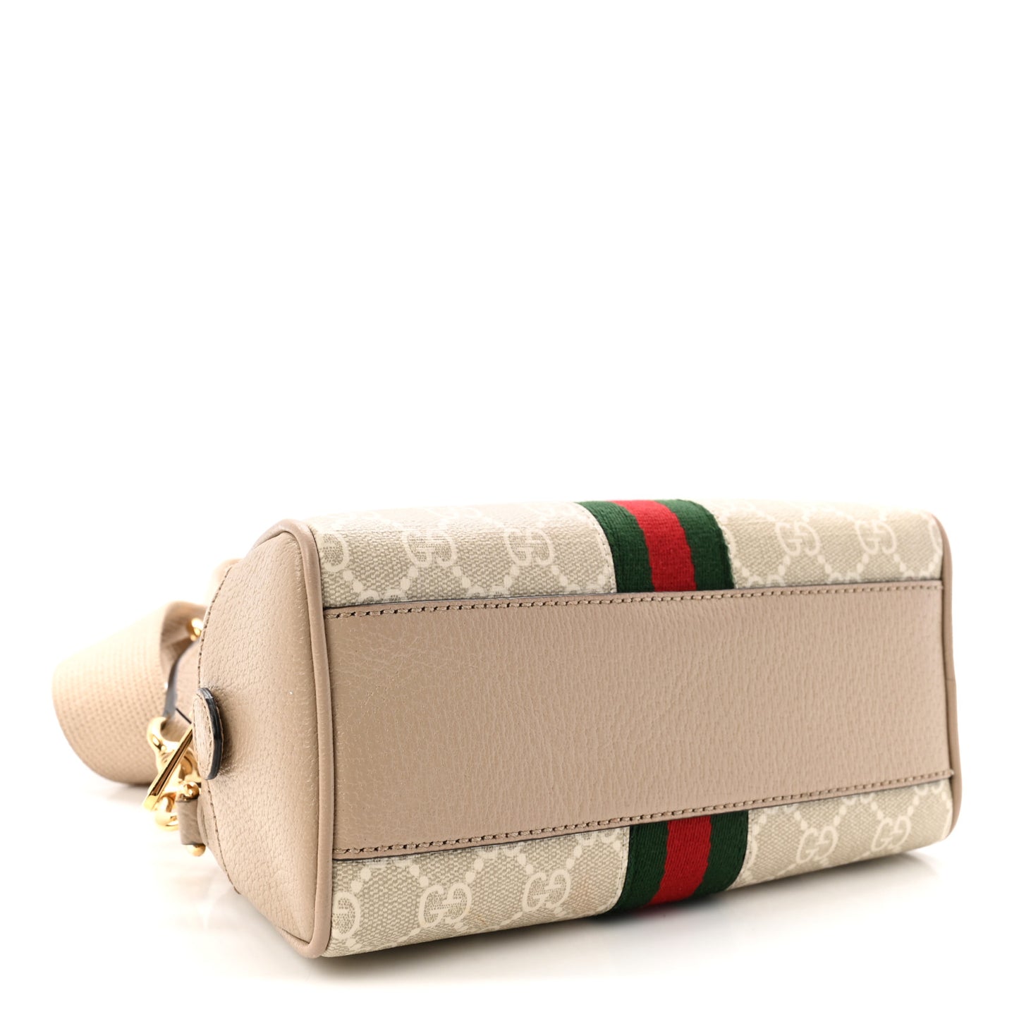 GG Supreme Monogram Textured Dollar Calfskin Web Mini Ophidia Top Handle Bowler Bag Beige Mystic White Oatmeal