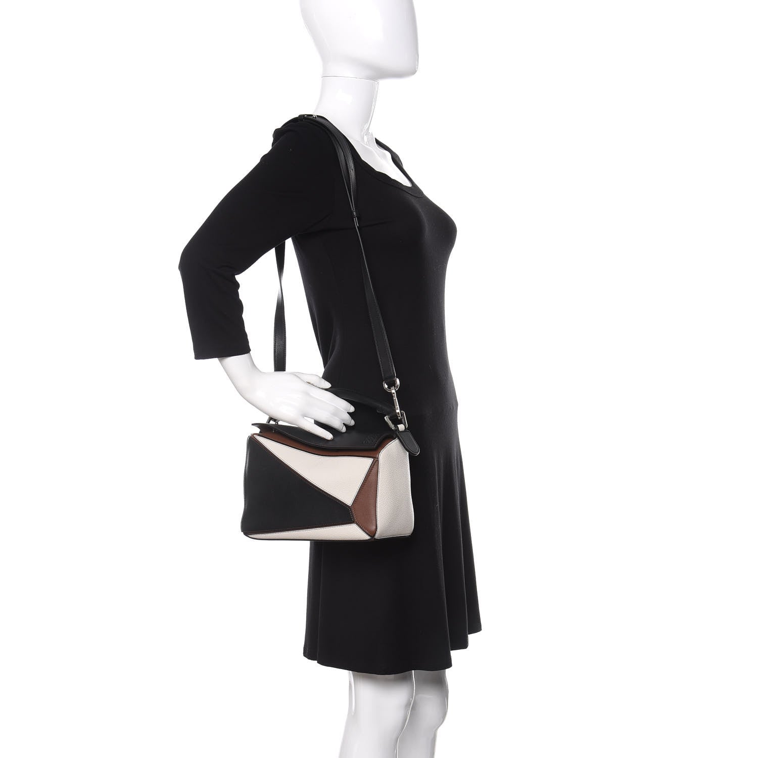Loewe Calfskin Small Puzzle Bag Brunette Soft White Black 2 of 11