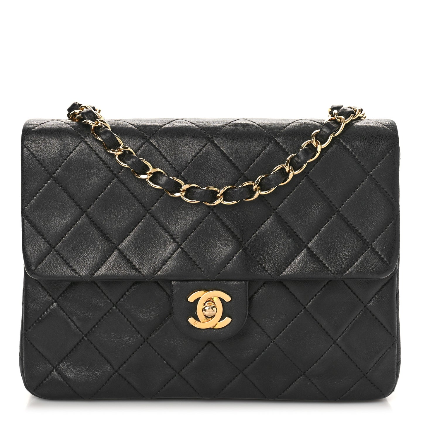 Lambskin Quilted Mini Square Flap Bag Black