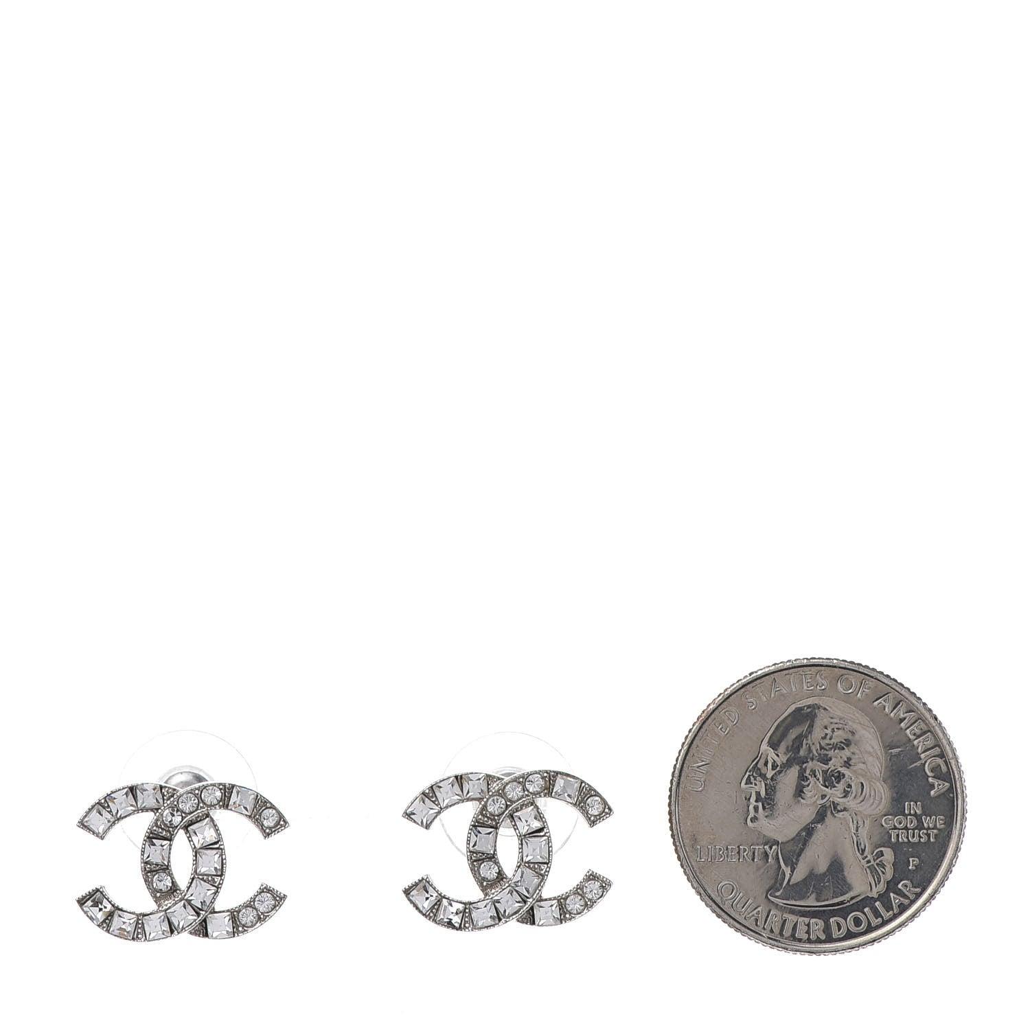 Chanel Baguette Crystal CC Earrings Silver 2 of 6