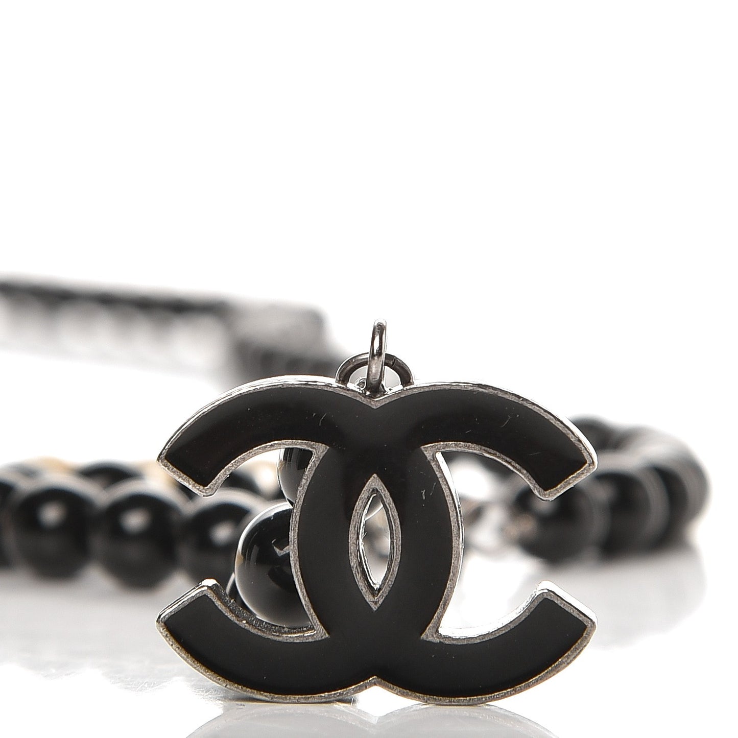 Pearl Beaded CC Double Strand Belt Black White