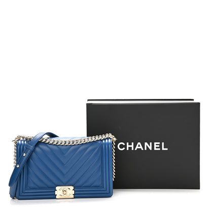 Chanel Lambskin Chevron Quilted New Medium Boy Flap Blue 11 of 11