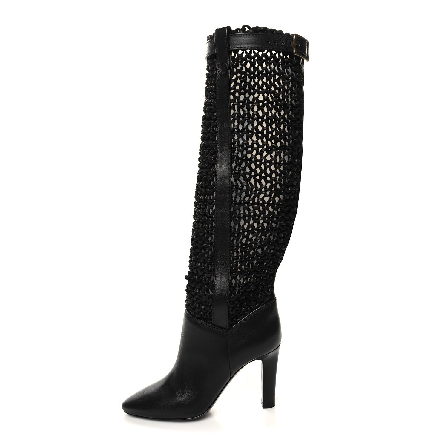 Saint Laurent Calfskin Woven Kim 90 Knee High Boots 35 Black 1 of 7