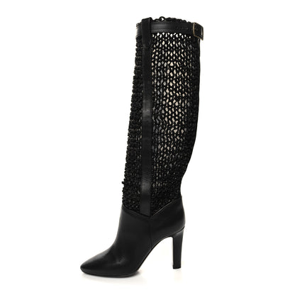 Saint Laurent Calfskin Woven Kim 90 Knee High Boots 35 Black 1 of 7