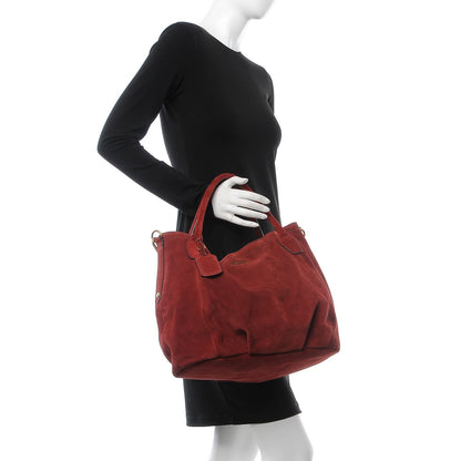 Prada Suede Shoulder Bag Red 2 of 8