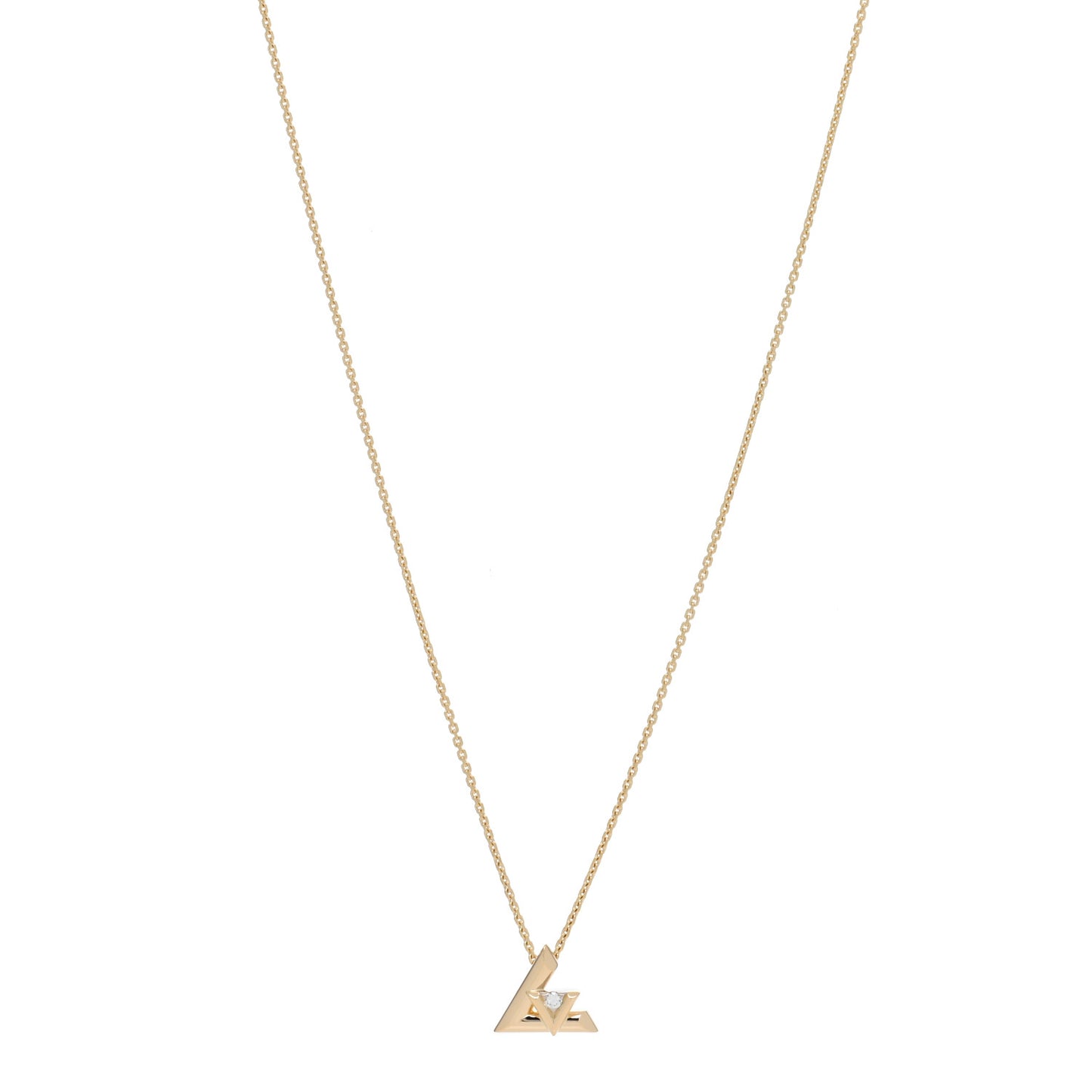 18K Yellow Gold Diamond Small LV Volt One Pendant Necklace