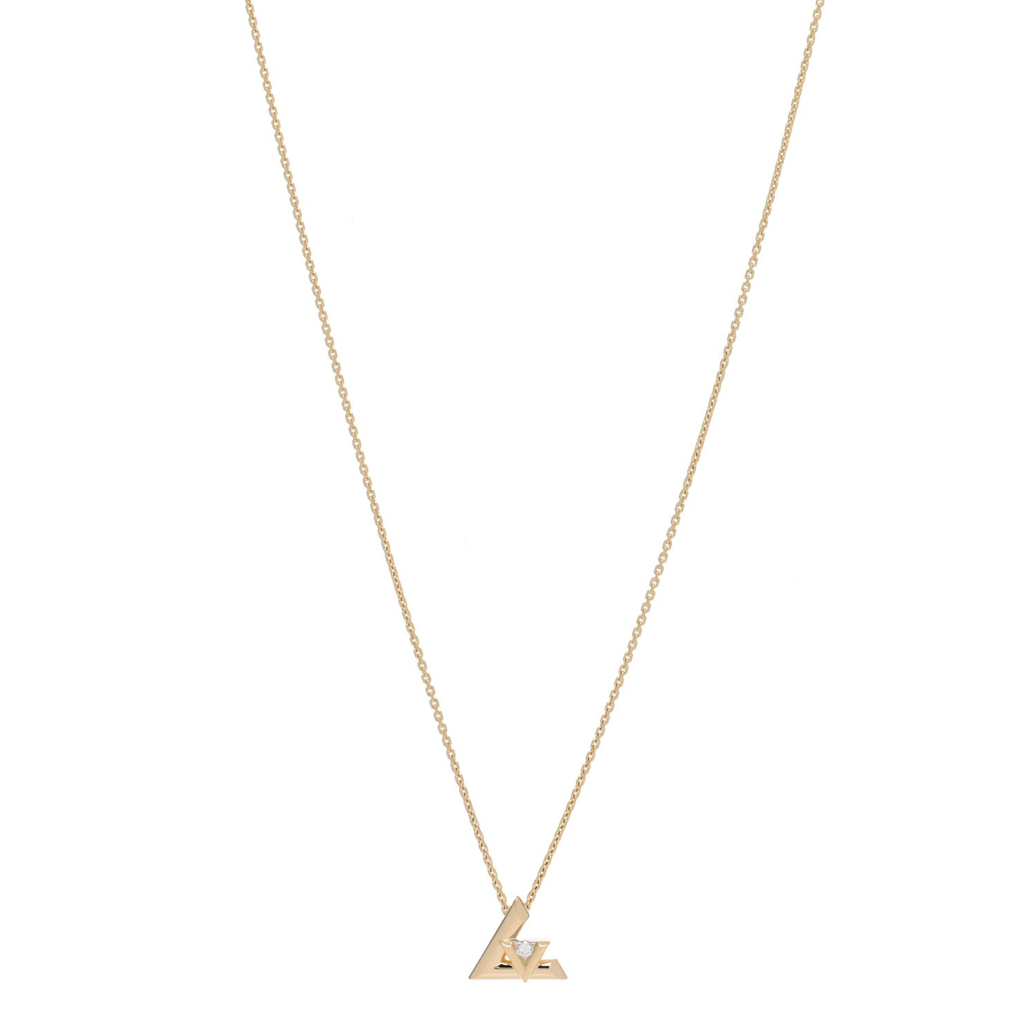 Louis Vuitton 18K Yellow Gold Diamond Small LV Volt One Pendant Necklace 1 of 5