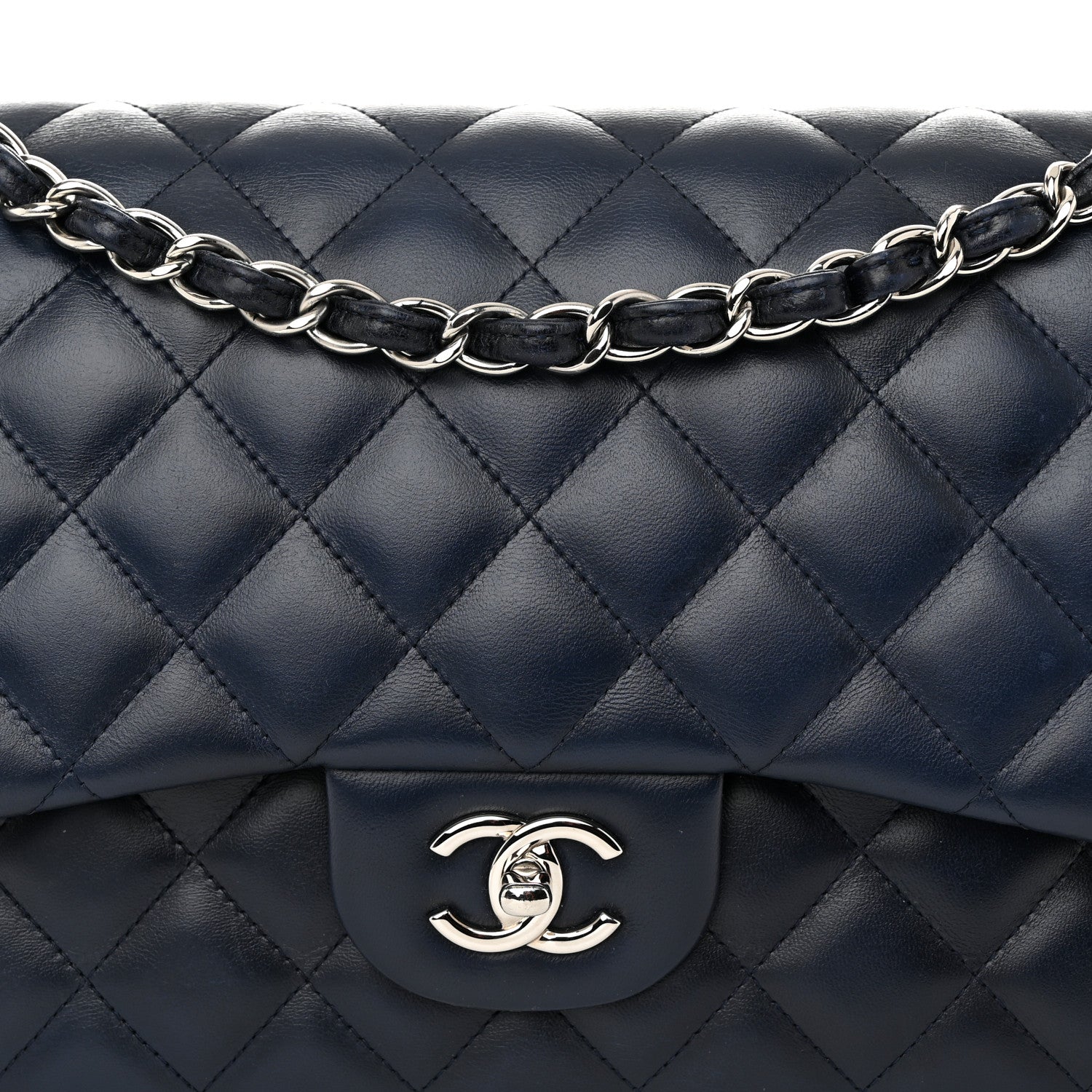 Chanel Lambskin Quilted Jumbo Double Flap Navy Blue 8 of 12