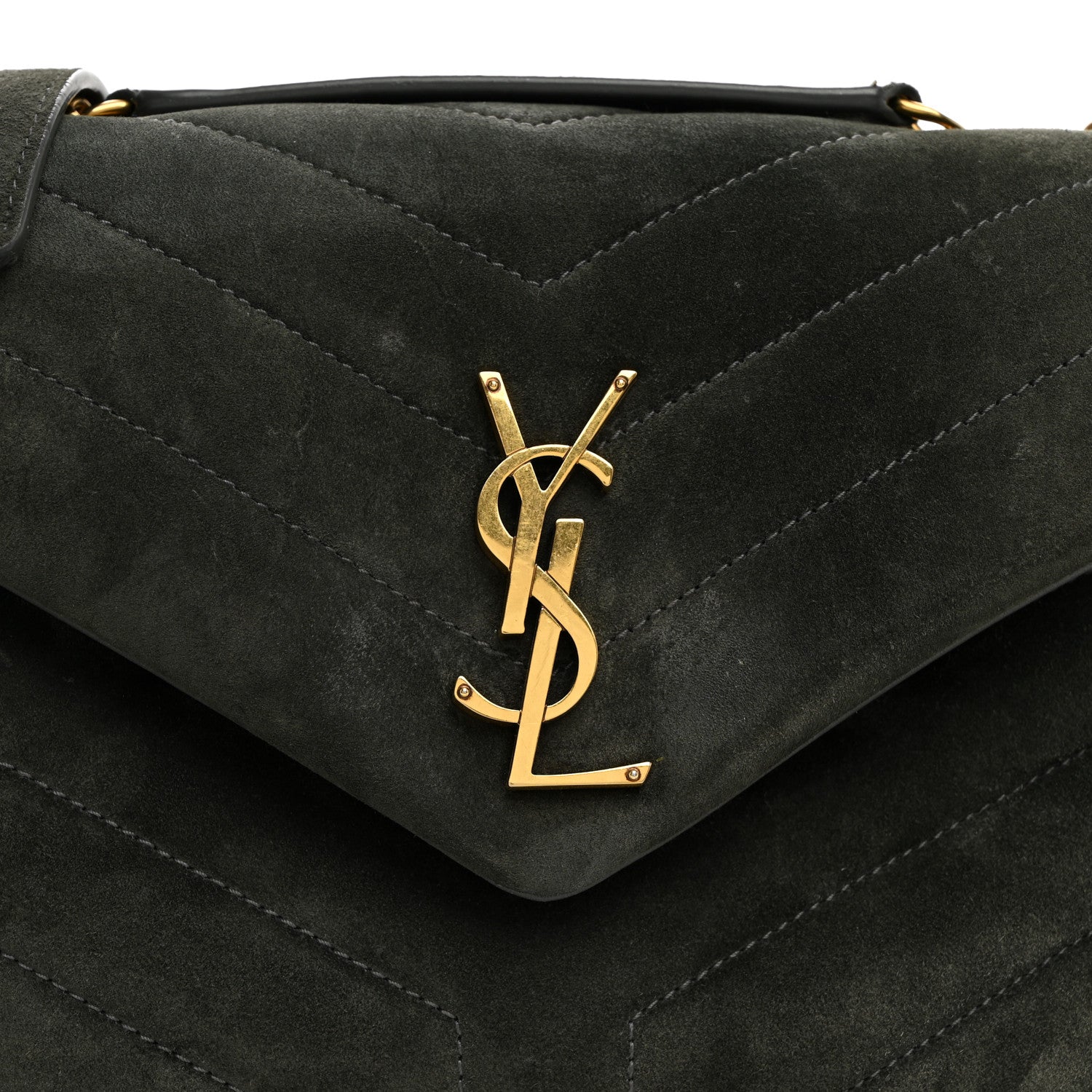 Saint Laurent Suede Calfskin Y Quilted Monogram Small Loulou Chain Satchel Storm 8 of 10
