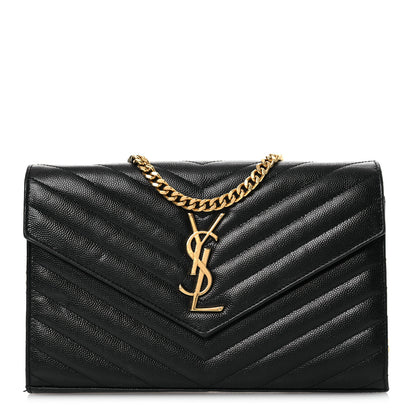 Saint Laurent Grain De Poudre Matelasse Chevron Monogram Chain Wallet Black 1 of 19