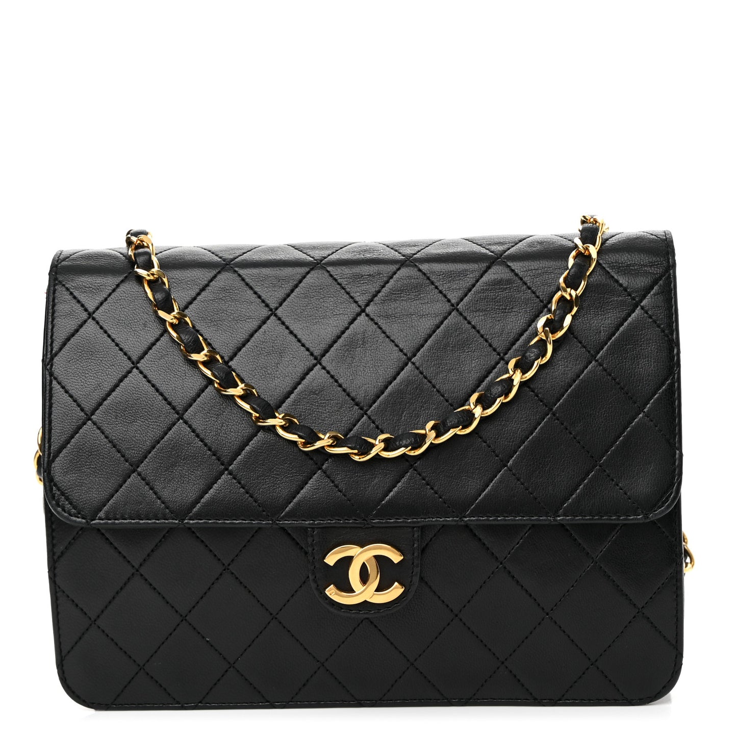 Lambskin Quilted Small Single Flap Bag Black