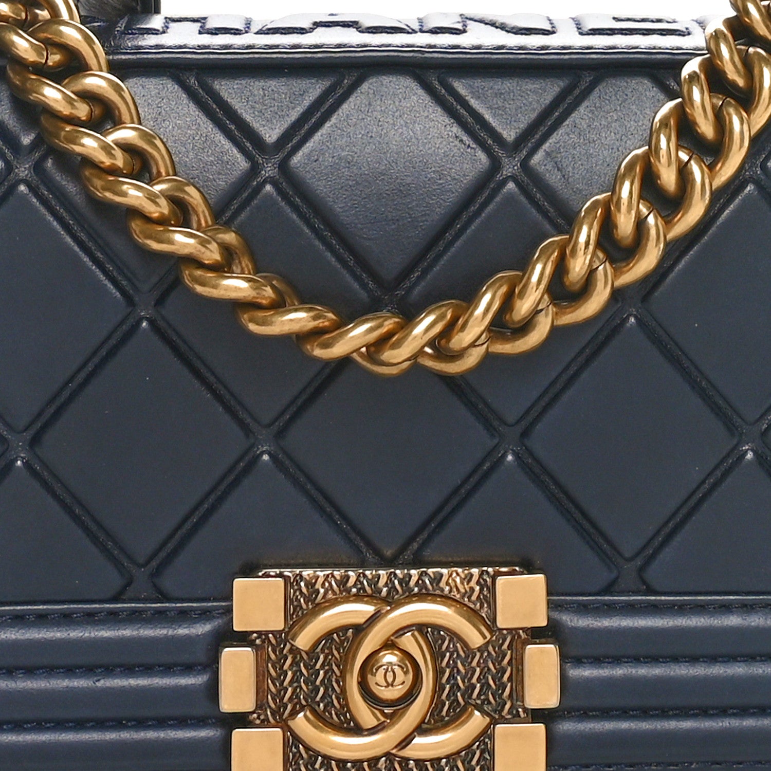 Chanel Calfskin Embossed Small Paris Salzburg Boy Flap Navy 10 of 10